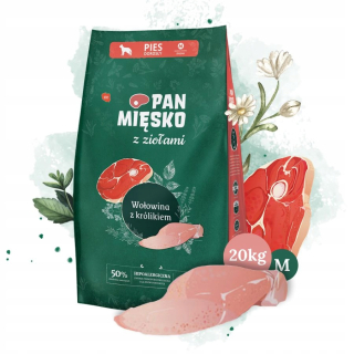 MÄSO NA PANKE S BYLINKAMI 20KG HOVÄDZIE MÄSO S KRÁLIKOM
